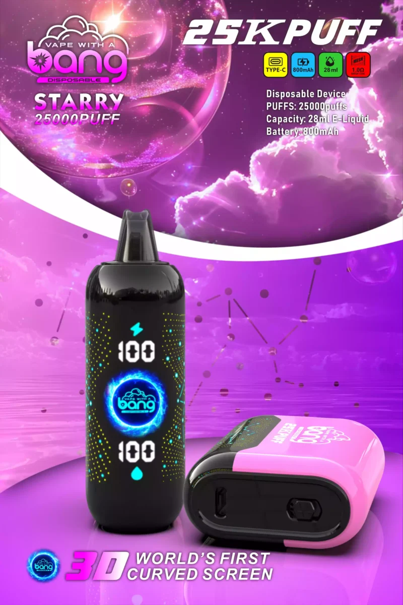 Bang Starry 25000 Puffs oplaadbare 3D gebogen scherm wegwerp Vape Groothandel 0% 2% 3% 5% lage Nicotine 28ml E Liquid Mesh Coil bulk kopen Wegwerp elektronische sigaretten (12)