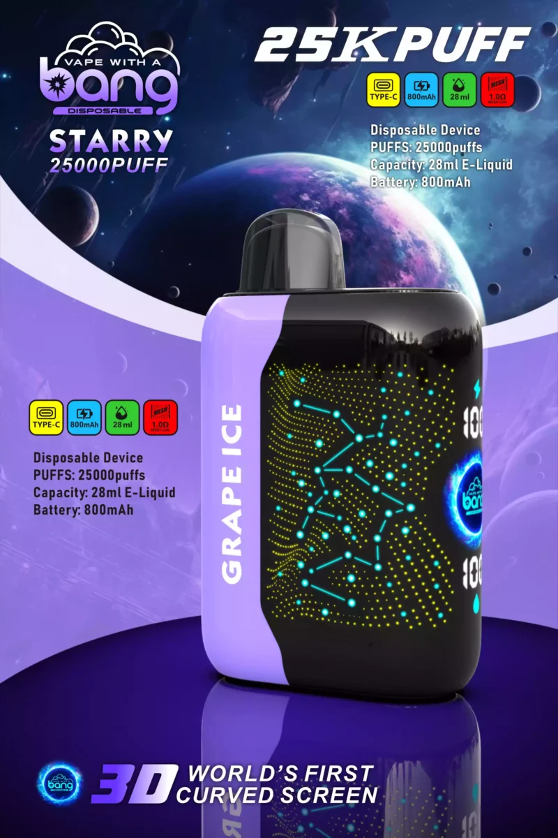 Bang Starry 25000 Puffs Oplaadbare 3D gebogen scherm Wegwerp Vape Groothandel 0 2 3 5 Lage Nicotine 28ml E Liquid Mesh Coil Bulk Koop Wegwerp Elektronische Sigaretten 3 geschaald