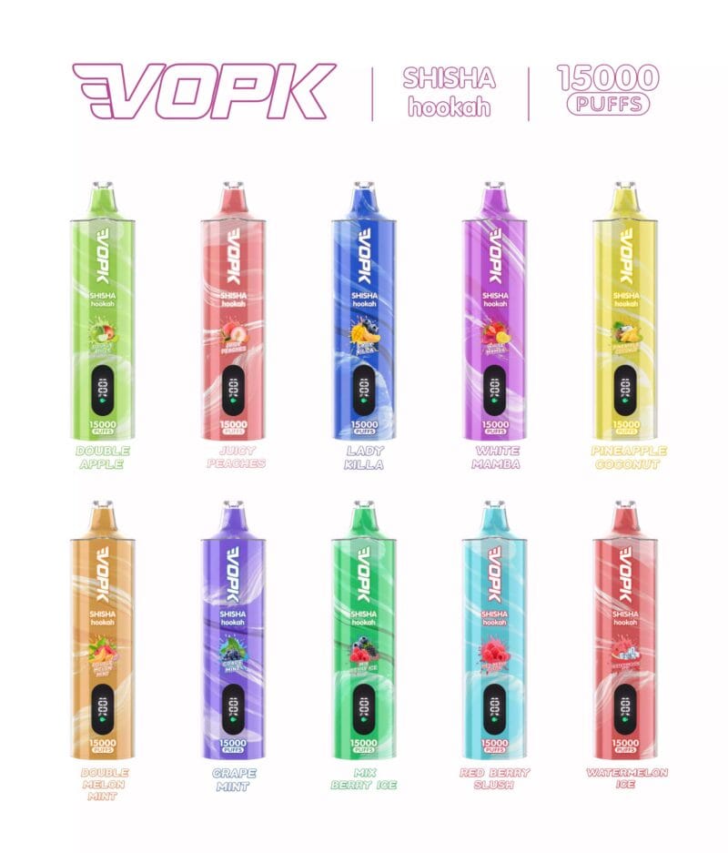 2025 Novo VOPK Shisha Hookah 15000 Puffs 0% 2% 3% 5% Caneta Vape descartável com baixo teor de nicotina 600mAh Tipo C Compra por atacado a granel 2