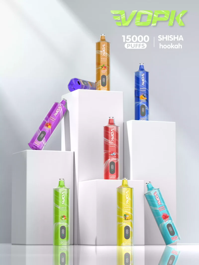 2025 Novo VOPK Shisha Hookah 15000 Puffs 0% 2% 3% 5% Caneta Vape descartável com baixo teor de nicotina 600mAh Tipo C Compra por atacado a granel