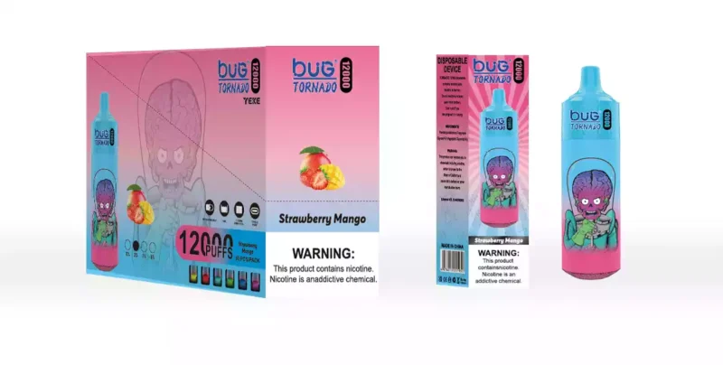 BUG 03 Sans Ecran 12000 Bouffées Caractéristiques Mesh Coil 16ml E Liquid 2 Nicotine Type C Rechargeable LED Display RGB Light With Lanyard 12