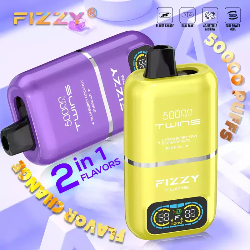 Fizzy Twins 50k Puffs revelam a derradeira experiência de vaporização com 12 sabores, 50ML E liquid Mesh Coil e bateria de 850mAh 103