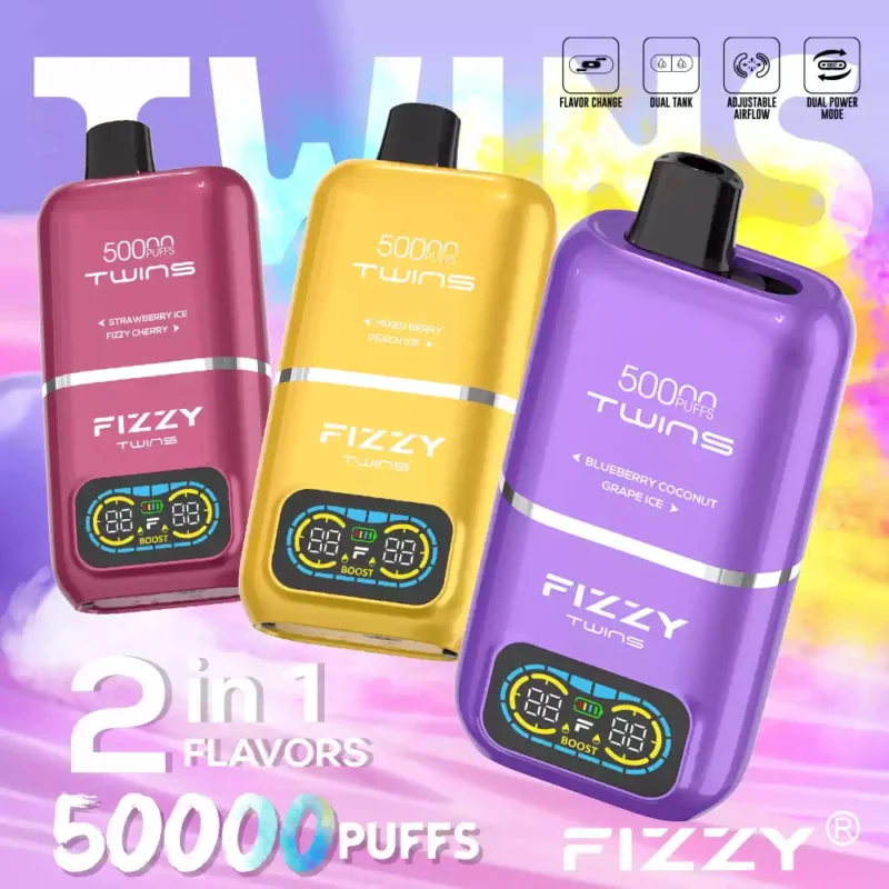 Fizzy Twins 50k Puffs revelam a derradeira experiência de vaporização com 12 sabores, 50ML E-liquid Mesh Coil e bateria de 850mAh (57)